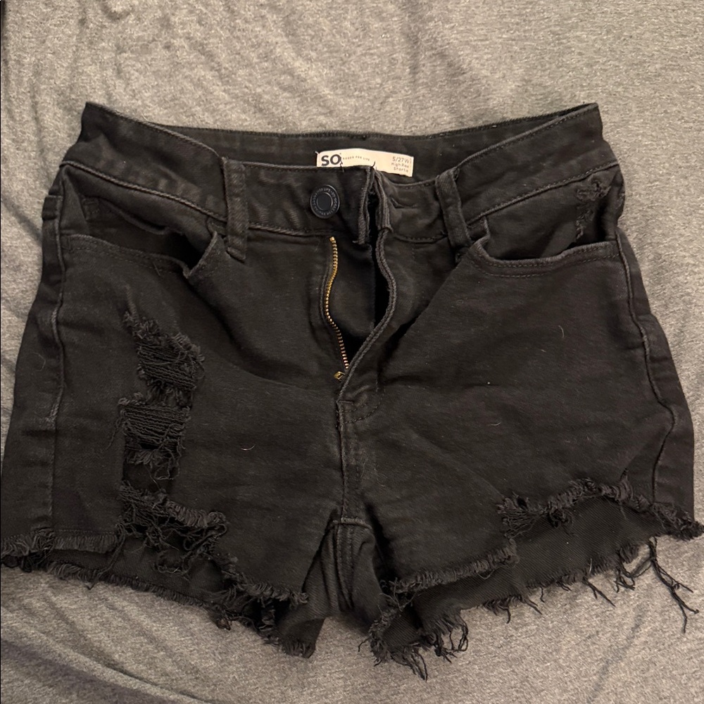 SO Women's Black Frayed Jean Shorts